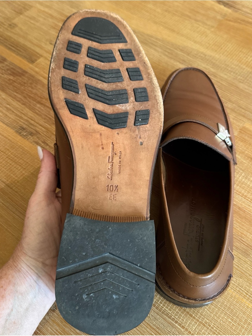 SALVATORE FERRAGAMO 'Tazio' Brown Leather Loafers Size 10.5 EE - Picture 9 of 9